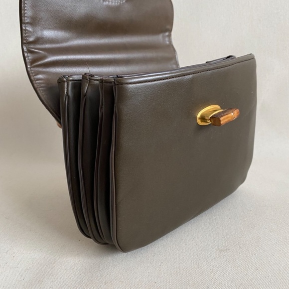 Vintage Meyers Purse Accordian Brown Bamboo Handle Tiki Mid Century Handbag - Picture 8 of 14